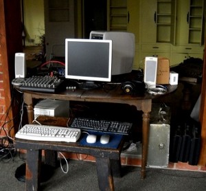 studio computer set up on a table