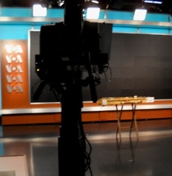 dulci in Voice of America TV studio, seen from behind the camera