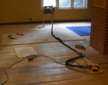 sanding the livingroom floor
